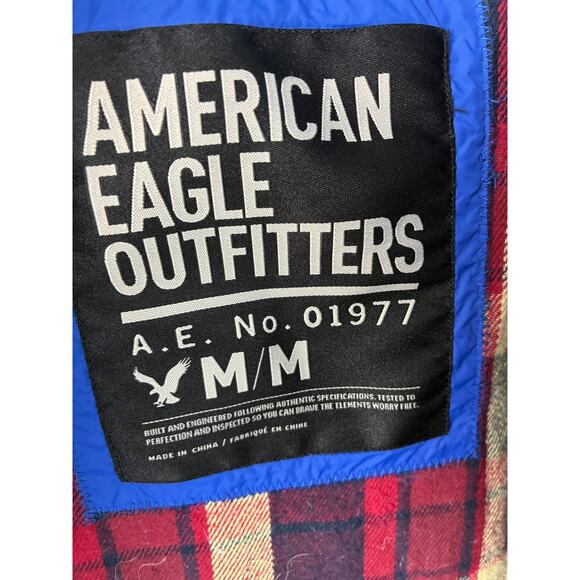 American Eagle Outfitters Down Vest Womens Medium Blue Flannel Lined Puffer - Picture 5 of 11